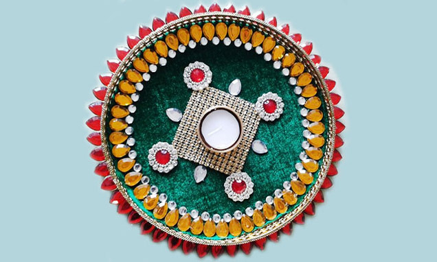 Mirror Mosaic Karwa Chauth Pooja Thali